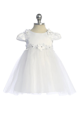 Lara 562B Capped Sleeve Satin & Tulle Baby Dress with Floral Trim