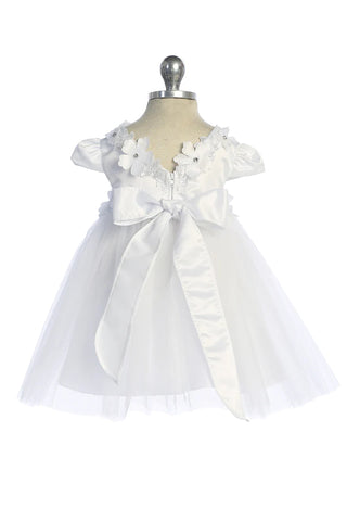 Lara 562B Capped Sleeve Satin & Tulle Baby Dress with Floral Trim