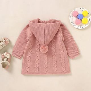 Solid Color Knitted Baby Cardigan With Hood