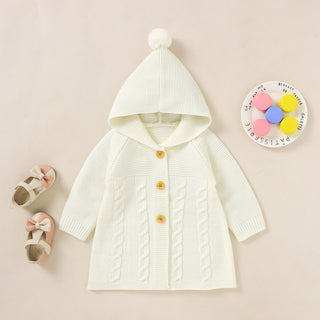 Solid Color Knitted Baby Cardigan With Hood