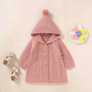 Solid Color Knitted Baby Cardigan With Hood