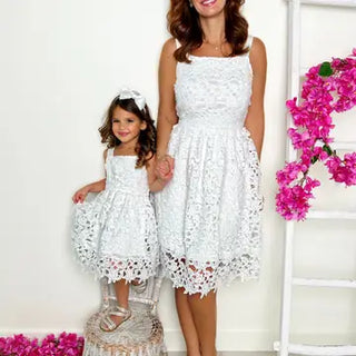 Mommy and Me Lovely in White Eyelet Lace Dress