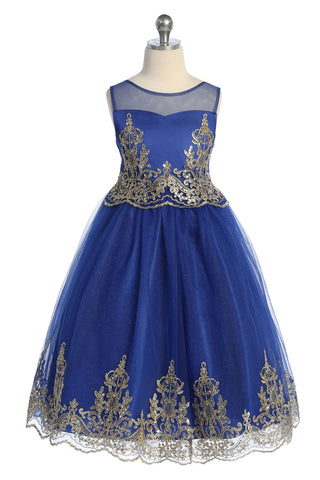 Melody 552 Embellished Gold Cording Embroidery Girls Dress