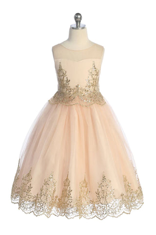 Melody 552 Embellished Gold Cording Embroidery Girls Dress