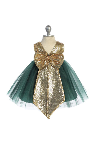 Ivy 498B Gold Sequins V Back & Bow Baby Dress