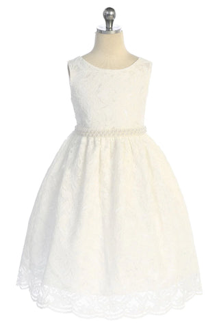 Sadie 526-A All Lace Girls Dress with V Back & Bow and Rhinestone Trim and Plus Sizes