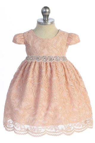 Rapunzel 532-A All Lace Baby Dress with V Back & Bow and Rhinestone Trim