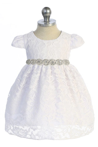 Rapunzel 532-A All Lace Baby Dress with V Back & Bow and Rhinestone Trim