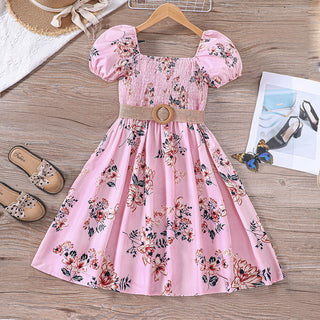 4-9Y Girls Floral  Puff Sleeve Dress