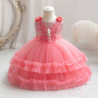 12M-4Y  Girls Sleeveless Butterfly Sequins Mesh Princess Dress