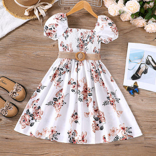 4-9Y Girls Floral  Puff Sleeve Dress