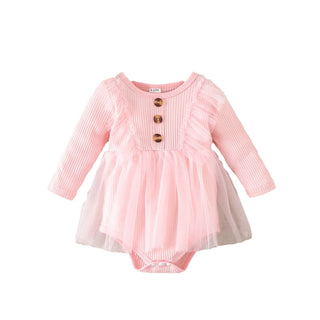 3-24M Baby Girls Ribbed Long Sleeve Mesh Bodysuit