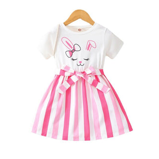 Girls Easter Bunny Short Sleeve Striped Dress