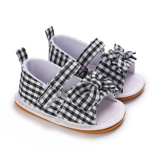 3-18M Baby Sandals Plaid Bow Rubber Sole Non-Slip Toddler Shoes