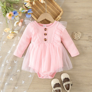 3-24M Baby Girls Ribbed Long Sleeve Mesh Bodysuit