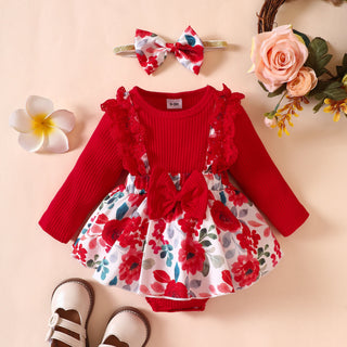 0-12M Baby Girls Floral Long Sleeve Bodysuit & Headband