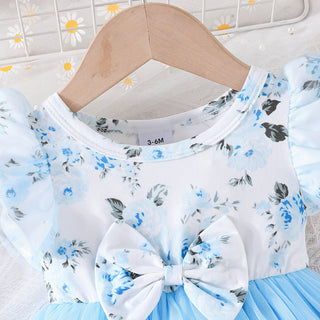 3-24M Baby Girl Floral Print Flying Sleeve Mesh Dress