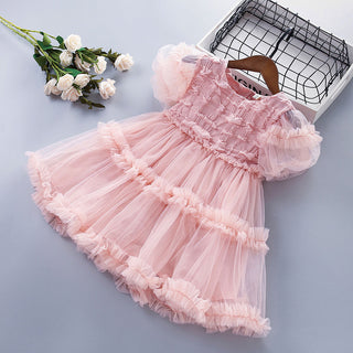 3-8Y  Girls Short Sleeve Mesh Princess Dress