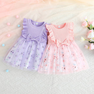 9M-4Y Girls Ribbed Floral Mesh Dress