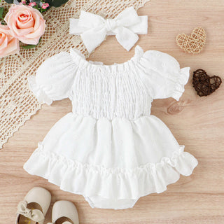 3-24M Baby Girls Puff Sleeve Smocked Bodysuit & Headband