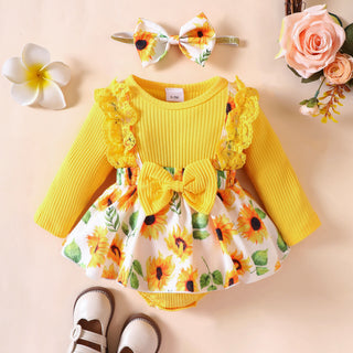 0-12M Baby Girls Floral Long Sleeve Bodysuit & Headband