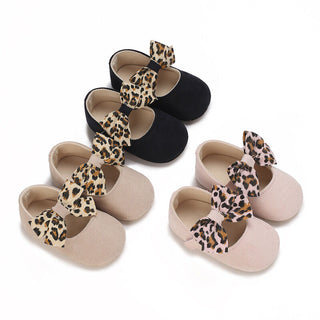 0-18M Baby Girls Leopard Print Bow Non-Slip Shoes