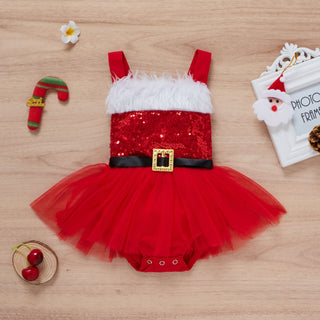 Frenchie 3-18M Baby Girl's Christmas Sequins Suspender Bodysuit