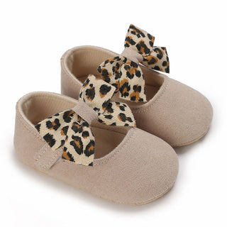 0-18M Baby Girls Leopard Print Bow Non-Slip Shoes