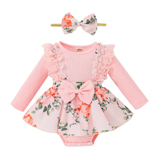 0-12M Baby Girls Floral Long Sleeve Bodysuit & Headband