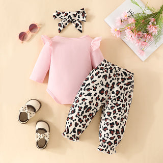 Baby Girls  Easter Bunny Leopard Print Bodysuit, Pants & Headband