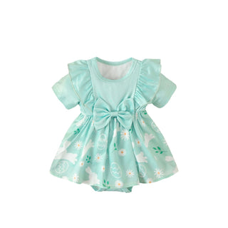 0-18M Baby Girls Bunny Print Easter Bodysuit Dress & Headband