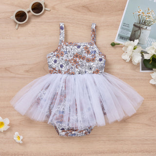 0-18M Baby Girls Floral Mesh Sling Bodysuit Dress