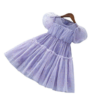 3-8Y  Girls Short Sleeve Mesh Star Princess Dress