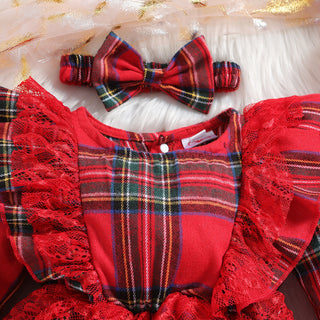 Violetta 3-24M Baby Girls Lace Plaid Christmas Bodysuit And Headband