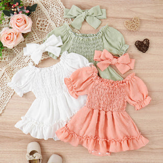 3-24M Baby Girls Puff Sleeve Smocked Bodysuit & Headband