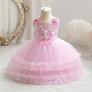 12M-4Y  Girls Sleeveless Butterfly Sequins Mesh Princess Dress