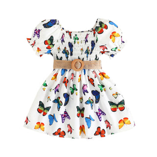 6M-3Y Girls All-Over Floral Print Puff Sleeve Dress With Belt