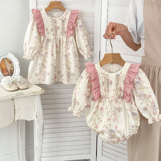 3M-5Y  Sisters Floral Long Sleeve Outfit Bodysuit Or Dress