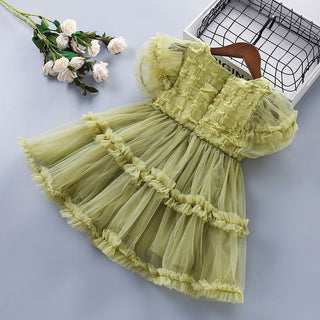 3-8Y  Girls Short Sleeve Mesh Princess Dress