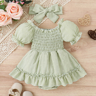 3-24M Baby Girls Puff Sleeve Smocked Bodysuit & Headband