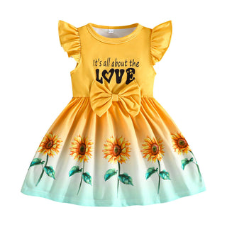 6M-3Y Girls Flutter Sleeve Sunflower Print Dress