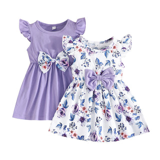 6M-3Y Baby Girls Two-Piece Flying Sleeve Bow Dress