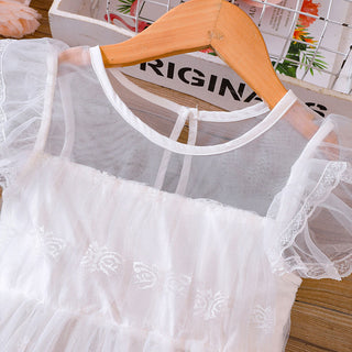 2-8Y Girls White Mesh Princess Dress