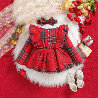 Violetta 3-24M Baby Girls Lace Plaid Christmas Bodysuit And Headband