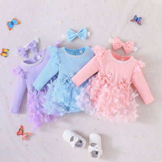 0-18M Baby Long-Sleeved Butterfly Mesh Bodysuit With Headband