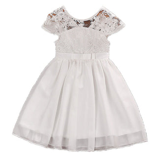 3-7Y  Girls Lace Short Sleeve White Dress