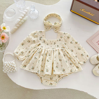 3-24M Baby Girls Floral Print Square Collar Bodysuit & Headband