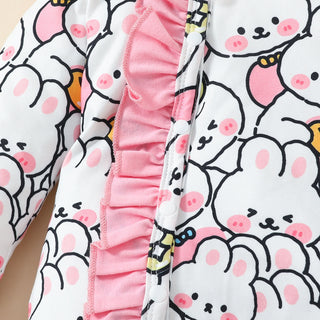 0-18 Months Baby Girls Easter Rabbit Print Ruffled Jumpsuit & Headband