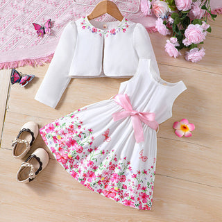 18M-6Y Girls Set Floral Tank Dress & Cardigan Jacket