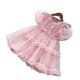 3-8Y  Girls Short Sleeve Mesh Princess Dress